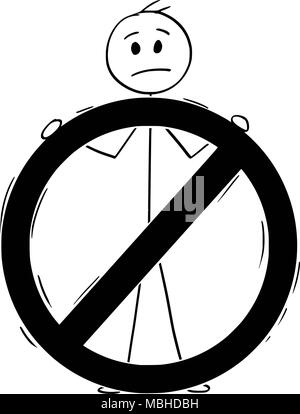 Cartoon di uomo o imprenditore azienda grande simbolo vietato Illustrazione Vettoriale