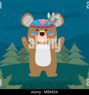 Bear simpatico cartoon hippie Illustrazione Vettoriale