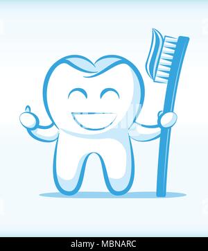 Vettore divertente personaggio dei denti con spazzolino da denti Illustrazione Vettoriale