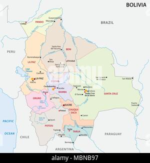 Bolivia politica e amministrativa di mappa vettoriale Illustrazione Vettoriale