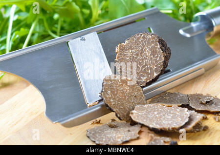 Fresco tartufo nero con un'affettatrice / tuber uncinatum Foto Stock