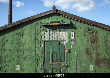 Fishermens capanne. Foro Paddys, Redcar, Inghilterra. Foto Stock