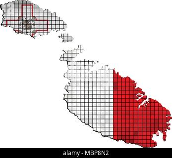 Mappa di Malta con bandiera interno - Illustrazione, mappa di mosaico e bandiera di Malta, Grunge mosaico bandiera Maltese Illustrazione Vettoriale