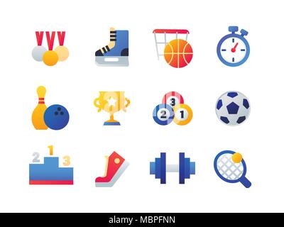 Sport - set di design piatto icone di stile Illustrazione Vettoriale