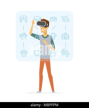 Uomo che indossa occhiali per realtà virtuale - cartoon persone isolate di carattere illustrativo Illustrazione Vettoriale