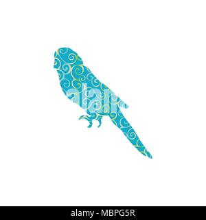 Parrot budgerigar bird modello a spirale silhouette colore animale. Vector Illustrator. Illustrazione Vettoriale