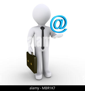 3d imprenditore con blue e-mail simbolo sulla sua mano Foto Stock