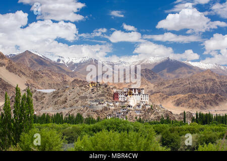 Monastery Spituk con vista delle montagne dell'Himalaya. Spituk Gompa è un famoso tempio buddista in Ladakh, Jammu e Kashmir in India. Foto Stock