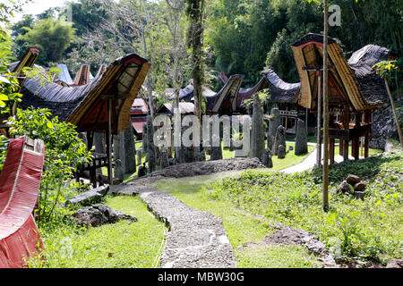 Classe superiore cimitero: Bori' Parinding megalitiche sito di sepoltura, Toraja, Sulawesi, Indonesia Foto Stock