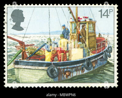 Regno Unito - circa 1981: un timbro stampato in Regno Unito da "centesimo anniversario del Royal National missione di pescatori ' problema mostra Co Foto Stock