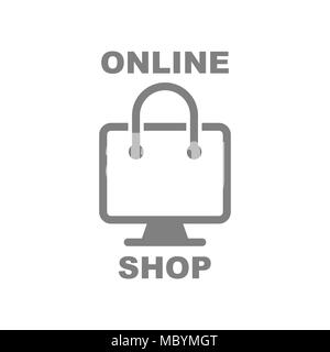 Shopping online. Abstract logo shop, design concept, emblema, icona, logotipo piatto elemento per modello Illustrazione Vettoriale