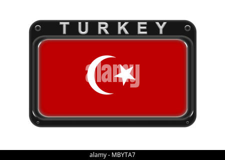 Circondano la bandiera della Turchia nel telaio con rivetti su sfondo bianco Foto Stock