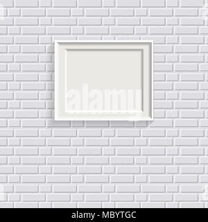 Bianco immagine realistica sul telaio verniciato bianco muro di mattoni seamless pattern sfondo vettoriale. Moderna cornice foto e testo per i vostri progetti di design. I laici Illustrazione Vettoriale