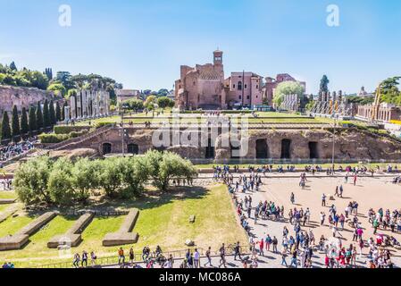 Roma, Italia, 24 aprile 2017. Il Colle Palatino - vista dal Colosseo. Foto Stock