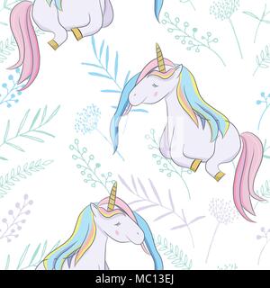 Illustrazione con graziosi mystic unicorn animale Illustrazione Vettoriale