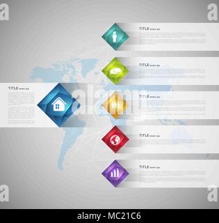 Infografico colorato modello con cristalli di quadrati, opzione passi Illustrazione Vettoriale