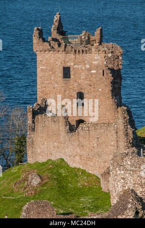 Il castello di Urquhart si siede accanto a Loch Ness nelle Highlands della Scozia che si affaccia sulla baia di Urquhart sul Loch. Foto Stock