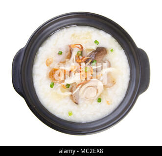 Porridge, abalone & Pollo Porridge (congee) servita in claypot Foto Stock