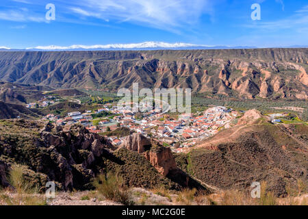 Vista panoramica del villaggio di Gorafe nel deserto. Foto Stock