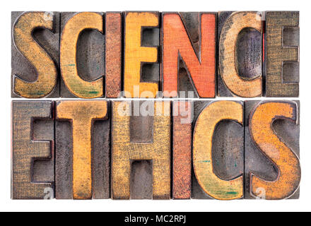 La scienza etica - parola isolata in astratto vintage rilievografia tipo legno blocchi di stampa Foto Stock