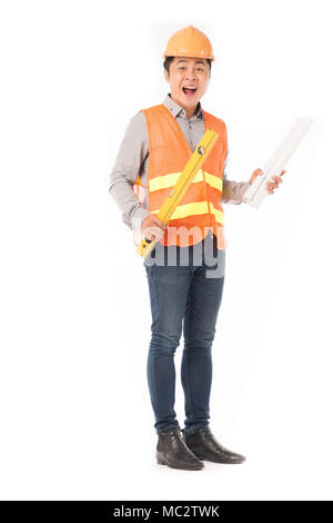 Operaio edile in arancione gilet Foto Stock