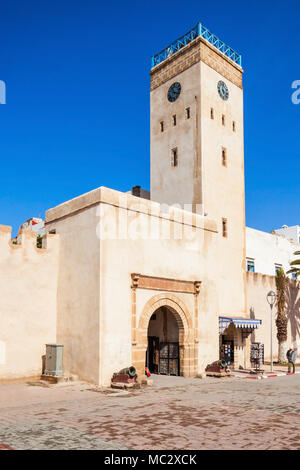 Torre della città di Essaouira Medina. Essaouira è una città nella parte occidentale Regione marocchina di Marrakech Safi, sulla costa atlantica. Foto Stock