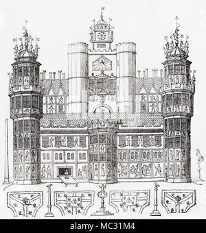 Nonsuch Palace, Tudor Royal Palace, costruito da Enrico VIII nel Surrey in Inghilterra che sorgeva dal 1538 al 1682-3. Da Vecchia Inghilterra: un museo pittorico, pubblicato nel 1847. Foto Stock
