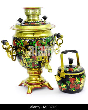 Samovar russo dipinta in stile folk Foto Stock