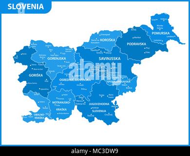 La mappa dettagliata della Slovenia con le regioni o gli stati e le città capitali. Divisione amministrativa Illustrazione Vettoriale