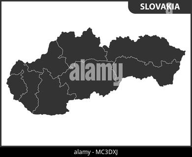 La mappa dettagliata della Slovacchia con le regioni o gli Stati membri. Divisione amministrativa Illustrazione Vettoriale