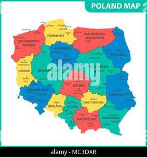 La mappa dettagliata della Polonia con le regioni o gli stati e le città capitali. Divisione amministrativa Illustrazione Vettoriale