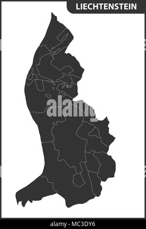 La mappa dettagliata del Liechtenstein con le regioni o gli Stati membri. Divisione amministrativa Illustrazione Vettoriale