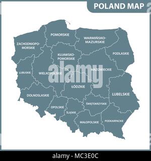 La mappa dettagliata della Polonia con le regioni o gli stati membri Illustrazione Vettoriale