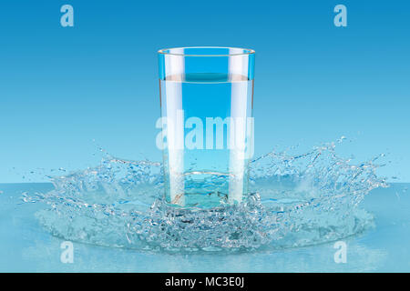 Bicchiere di acqua con splash, rendering 3D Foto Stock