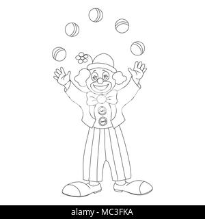 Circus carattere vettoriale clown giocoliere outline stile doodle Illustrazione Vettoriale