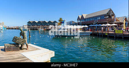 Fremantle Fishing Boat Harbour jetty con vedute di cicerello's Fremantle, Australia occidentale Foto Stock