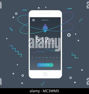 Ethereum illustrazione vettoriale. Tecnologia Blockchain cryptocurrency trading. Illustrazione Vettoriale