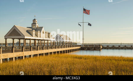 Pier Long Wharf con custom house dock in erba palustre Foto Stock