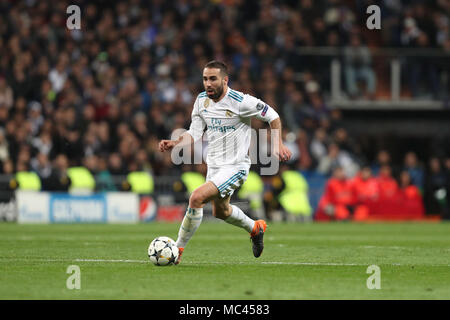 Madrid, Spagna. Xi Apr, 2018. DANIEL CARVAJAL del Real Madrid durante la UEFA Champions League quarti di finale, seconda gamba partita di calcio tra il Real Madrid CF e la Juventus FC su Aprile 11, 2018 a Santiago Bernabeu Stadium in Madrid, Spagna Credito: Manuel Blondau/ZUMA filo/Alamy Live News Foto Stock