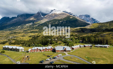 Hotel Las Torres Patagonia e Hosteria Las Torres, Parco Nazionale Torres del Paine, Patagonia, Cile Foto Stock