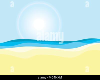 Seashore. Giornata di sole, spiaggia paesaggio. Illustrazione Vettoriale Illustrazione Vettoriale