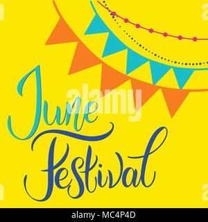 Midsummer lettering. Festa Junina. Elementi per inviti, manifesti biglietti di auguri Illustrazione Vettoriale