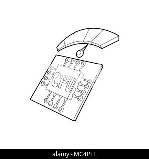 CPU e indicatore di temperatura, l'icona di stile di contorno Illustrazione Vettoriale