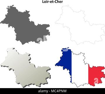 Loir-et-Cher, Centre mappa di contorno impostato Illustrazione Vettoriale