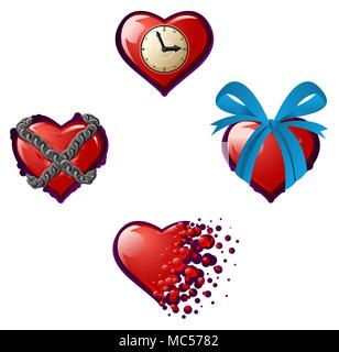 Valentino cartoon icona cuore impostare, illustrazione vettoriale, isolata su bianco Illustrazione Vettoriale