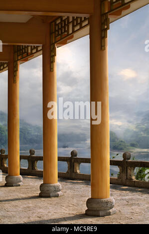 Collonda lungo le rive del fiume Li nella provincia cinese del Guangxi. Foto Stock