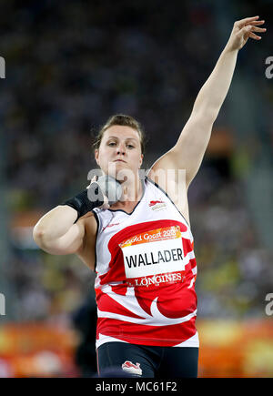 L'Inghilterra del Rachel Wallader prende parte donna colpo messo finale allo stadio di Carrara durante il giorno nove del 2018 Giochi del Commonwealth in Gold Coast, Australia. Foto Stock