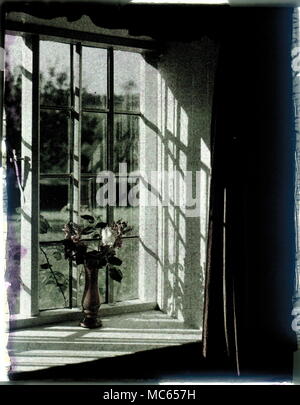 AJAXNETPHOTO. 1907 - 1920S (circa). Posizione sconosciuta. - Inizio del XX secolo la fotografia a colori - VASO DI FIORI IN UNA FINESTRA CON LA LUCE DEL SOLE IN STREAMING REALIZZATE SU PELLICOLA AUTOCHROME. fotografo:sconosciuto © IMMAGINE DIGITALE COPYRIGHT VINTAGE AJAX Picture Library Fonte: AJAX FOTO VINTAGE COLLEZIONE REF:ACHM 60 Foto Stock