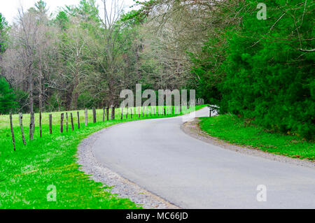 Inquadratura orizzontale di una tortuosa strada nelle Smoky Mountains Tennessee Foto Stock