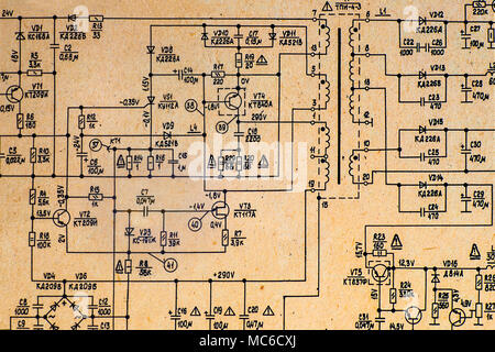 Electronic diagramma schematico della televisione retrò. Foto Stock